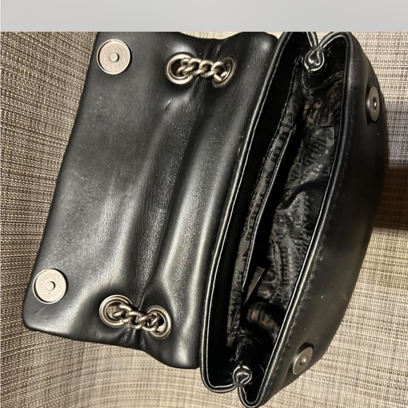 Black Leather Clutch with Silver Chain - Picture 4 of 5